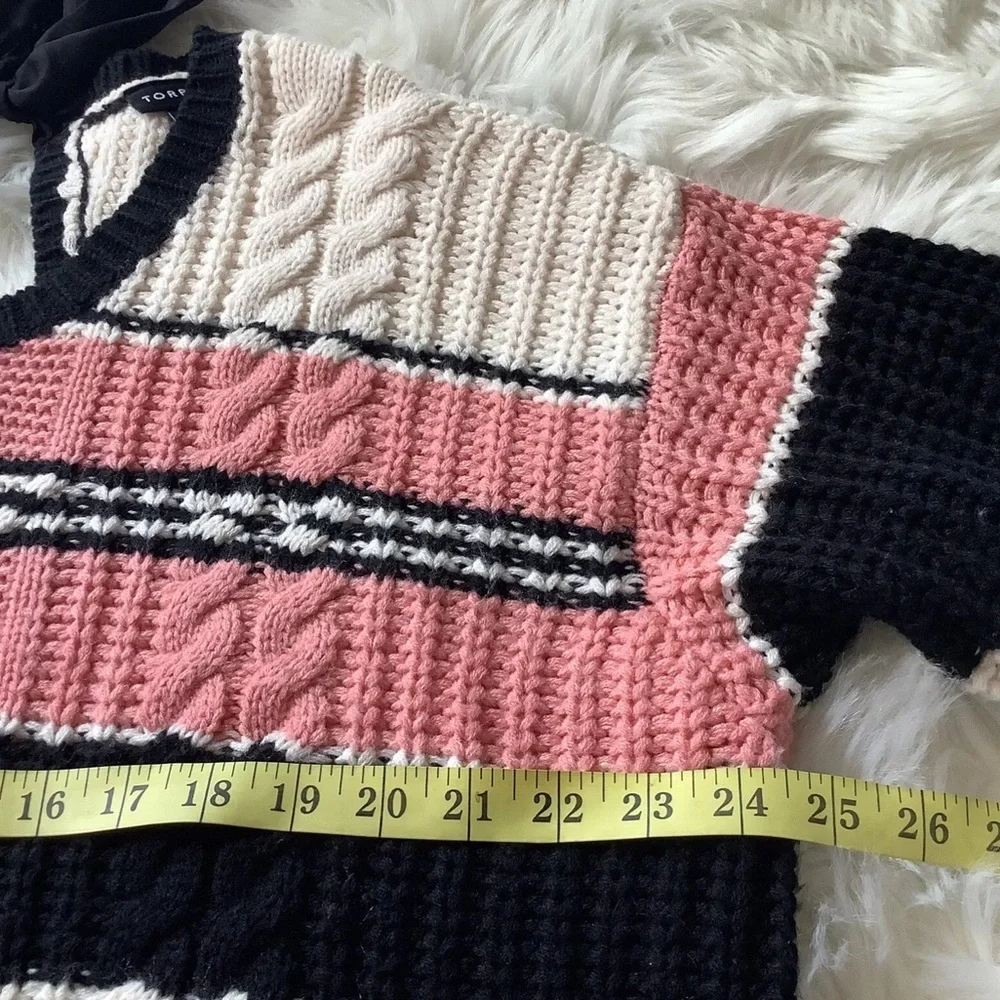 Torrid Pink Multi Stripe Cable Pullover‎ Tie Back Sweater Size 1X